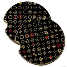 Symbol Patterns Wood Car Coaster Gift Set fit Car & Truck Cup Holder