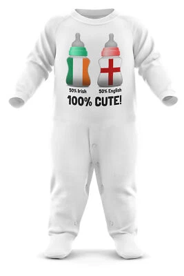 THE CLOTHING SHED Baby 50 % irisch englisch 100 % süß Strampler lustig Geburtstag St Patricks Day Geschenk