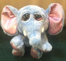 Russ ELSA Blue Elephant with Pink Eyes and Tail Shiny Ears  Feet Plush