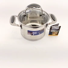 David Burke Gourmet Pro Heavy Stainless 3-Qt Sauce Pans Pot With Strainer New