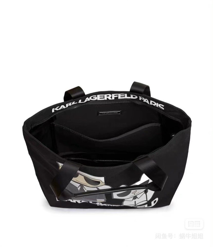 Karl Lagerfeld Paris Black TAXI KRISTEN Logo Print Canvas Tote Bag - Foto 6