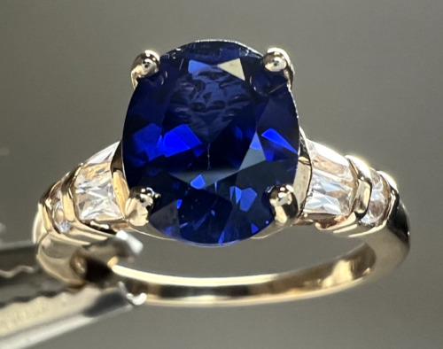 Ladies 10k Yellow Gold Blue & White Sapphire Ring - image 1