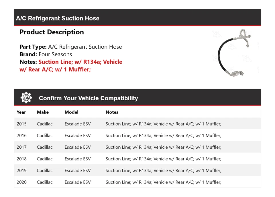Mangueira de sucção refrigerante A/C Cadillac Escalade ESV 2015-2020 4 estações 2016 - Imagem 2 de 4