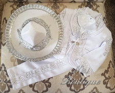 Free Shipping  Beautiful 6 Pieces Boy Charro Suit, White Charro Suit with Hat