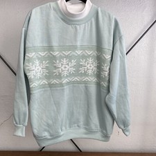 VTG NEW Pebble Court 80's 90's Sweatshirt Mint Green Winter Christmas Festive M
