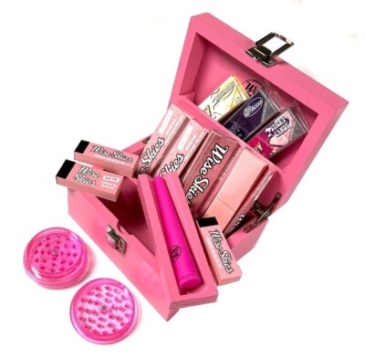 Wise Skies Pink Mini Rolling Box Set Kegelhalter Crusher Papiere Tips Bundle Kit