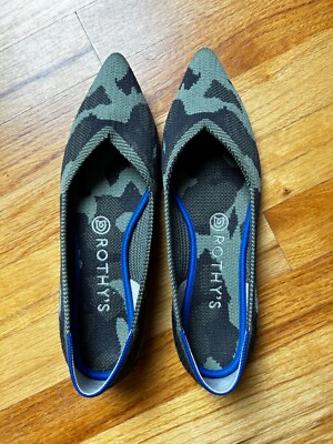 Rothy's The Point Olive Spruce Camo Womens Green Flats Pointed Toe Shoes 