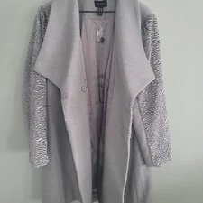 H by Halston Shawl Collar Faux Fur Coat Womens 2XL Gray Modern Jacket Pockets