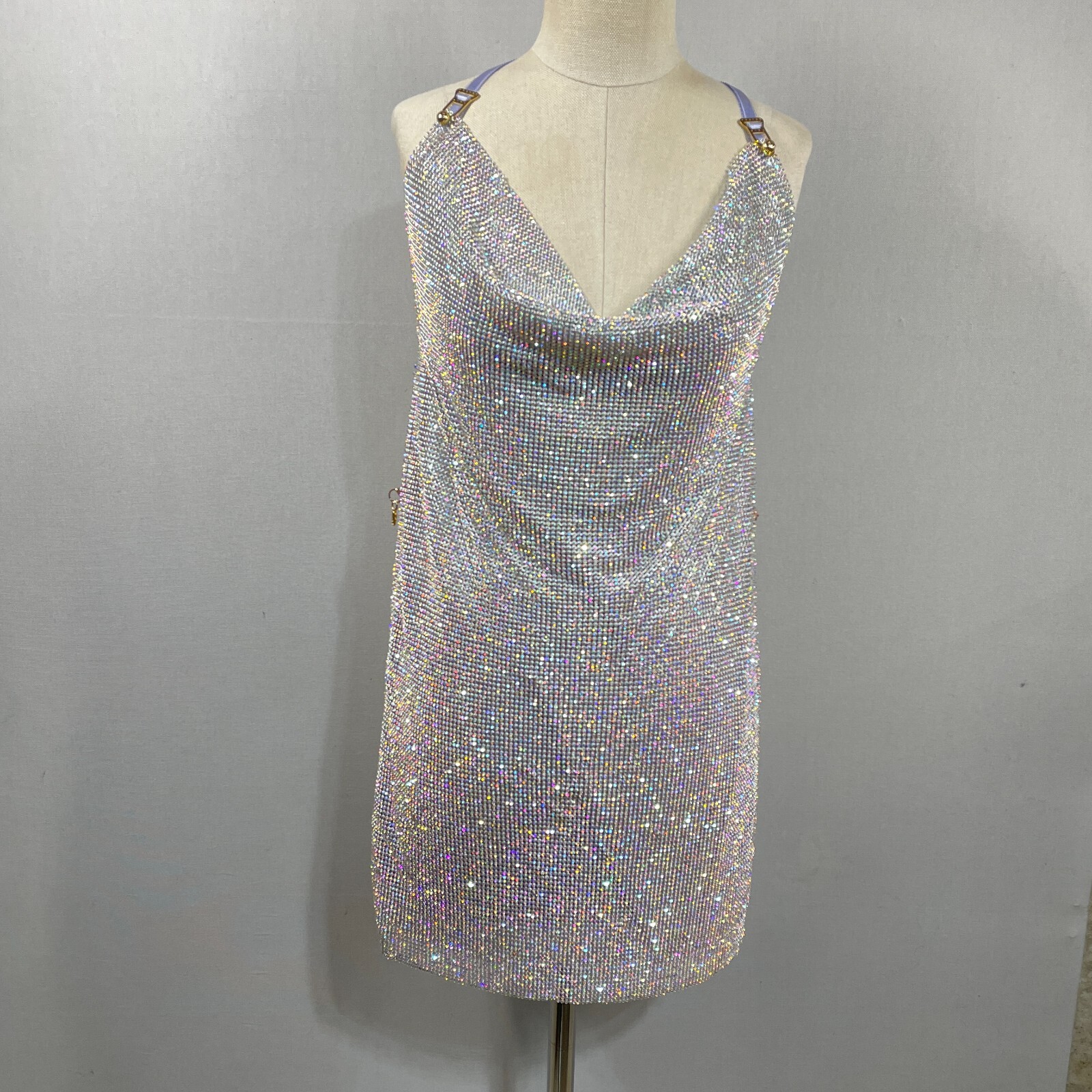 Poster Girl Top Chainmail Women XS/S Purple Cowl Neck Open Back Party NYE
