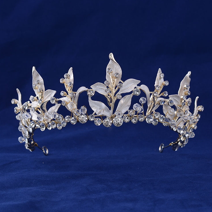 5.5cm Tall Gold Leaf Crystal Wedding Queen Princess Prom 