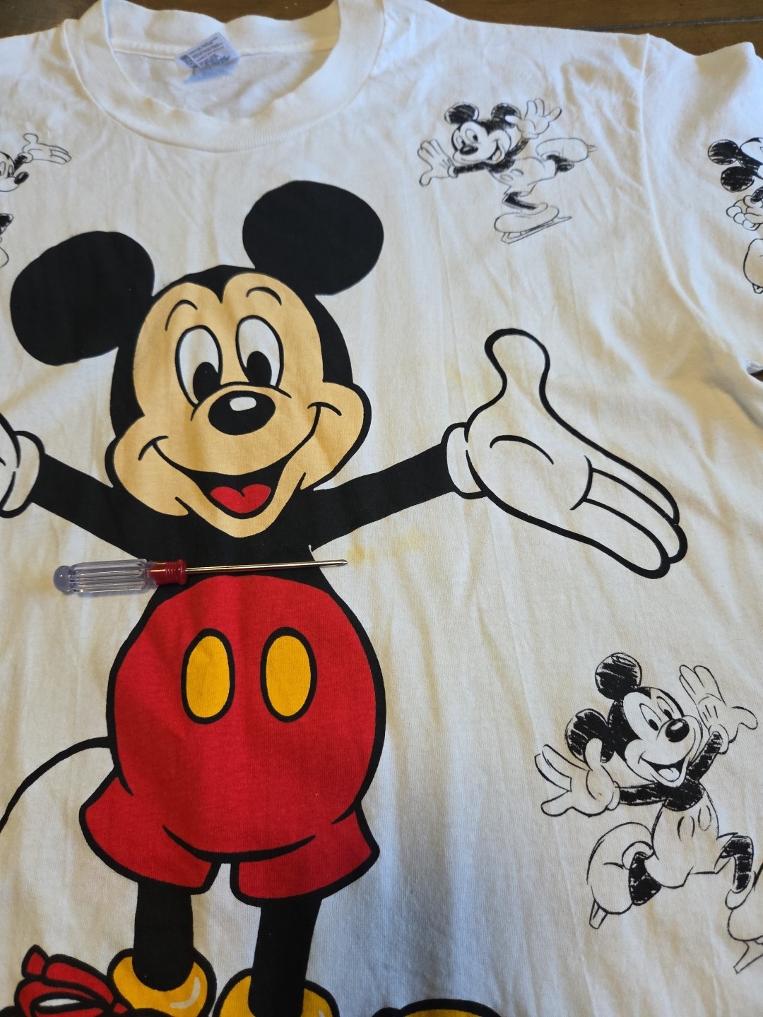 Vtg 90s Mickey Mouse Skating Shirt XL Anvil Multi Print Sleeves Single Stitch image 10