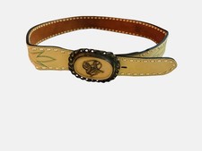 Tony Lama Vintage Leather Belt With Resin/Bronze Metal Oval Buckle Sz 34 USA