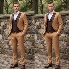 Patchwork Jacket Men's Suits 3Pcs Formal Wedding Grooms Coat Peak Lapel Tuxedos