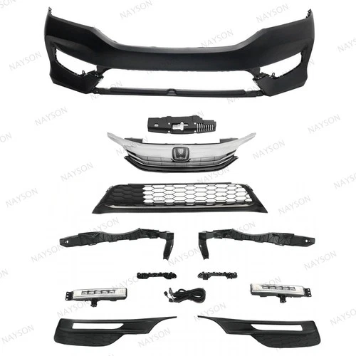 For Accord 2016-17 Front Bumper Cover/Upper Lower Grilles/LED Fog Lamps/Retainer
