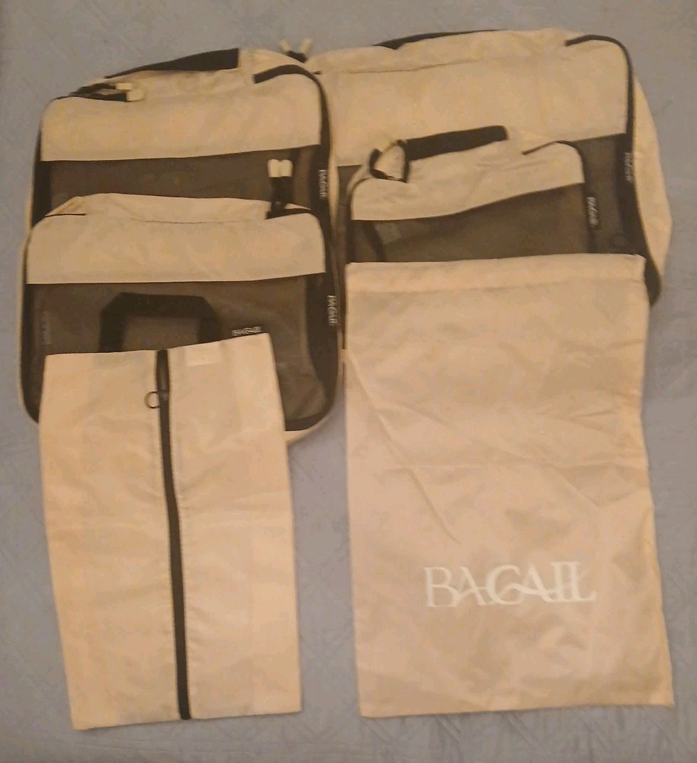 BAGAIL Packing Cubes Set with Shoebag & Laundry Bag 4pc Zipper Luggage Organizers in Black and Tan-image