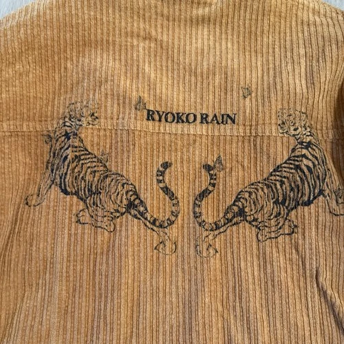 Ryoko Rain Jacket Mens Large Brown Corduroy Full Zip Tiger Streetwear image 12