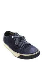 Lanvin Mens Suede Low Top Fashion Sneakers Shoes Navy Blue Size 8