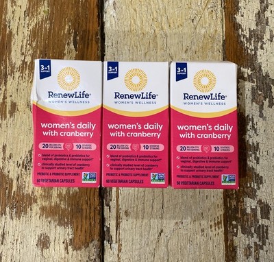 3-PK RenewLife Probiotics Women's Daily with Cranberry 180 Caps Total, Exp 01/27