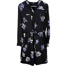 Banana Republic Shirt Dress L Black Floral Long Sleeve Midi Career Church Modest