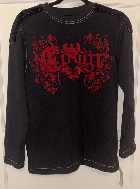 Coogi Women’s Medium Black And Red Long Slv Shirt Velour Stud Accents  NWT