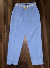 Vintage 80s Hunters Glen Pants Pleated Sz 16 Light Blue Snap Belt Hong Kong
