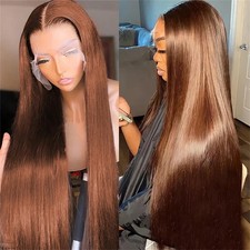 13x4Chocolate Brown Human Hair 13x6Straight Lace Frontal Wig 4x4 5x5 Closure Wig