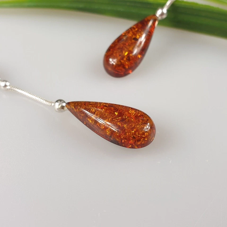Orecchini lunghi in pietra ambra gioiello - Immagine 3 di 4