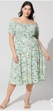 NWOT Torrid Size 3 Midi Challis Off-Shoulder Floral Green Dress