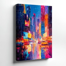 Wall Art Colorful City Skyline Canvas Print Modern Urban Sunset Reflection Decor
