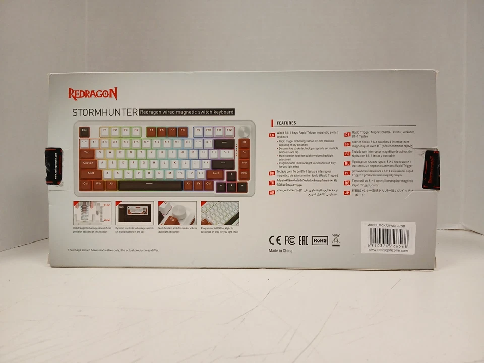 Teclado Interruptor Magnético con Cable Redragon StormHunter, Blanco Foto 2 de 4