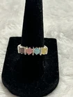 Vintage Sterling Silver Ring with Multicolored Simulated Cats Eye Gems Size 7
