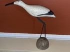 LARGE 19.5" x 17" HAND CARVED & PAINTED WOOD METAL-LEG MOUNTED EGRET SHOREBIRD — photo 7