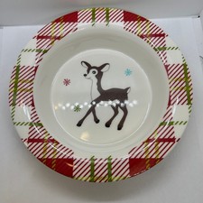Reindeer Children  s Bowl Red Plaid Melamine BPA Free