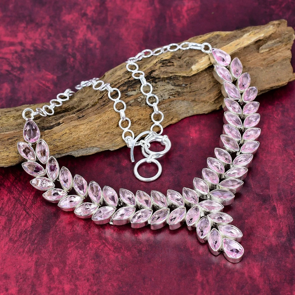 Beautiful Pink Kunzite Gemstone Handmade Jewelry 925 Sterling Silver Necklace - Image 3 of 4