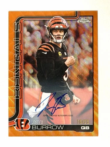 2025 Topps Chrome Joe Burrow Orange Wave On Card Auto /25 Color Match Autograph