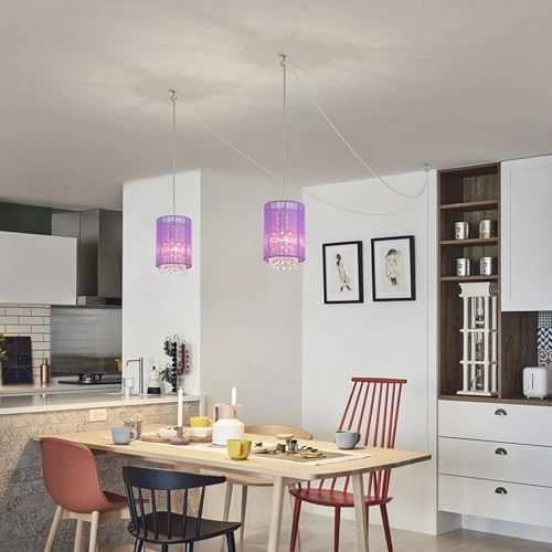 Lámpara Colgante Enchufable - Luz Colgante Cristal Fácil Instalación para Niñas 5.9" Púrpura Foto 4 de 4