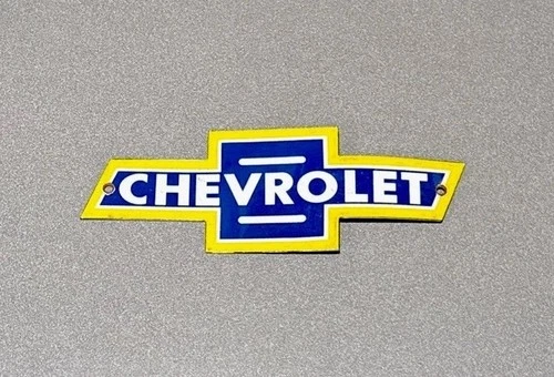 VINTAGE 12” CHEVY CHEVROLET RIBBON PORCELAIN SIGN GAS OIL TRUCK MOTORCYCLE
