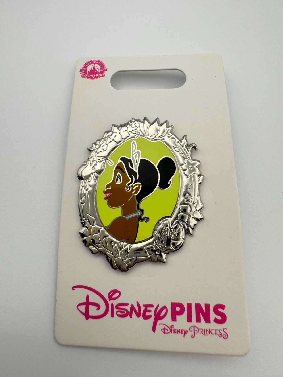 Disney parks Tiana Pin profile cameo floral princess portrait silver series