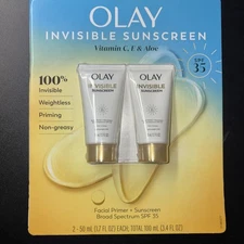 Olay Invisible Sunscreen SPF 35 + Primer 1.7 fl oz 2-pack  Vitamin C, E & Aloe
