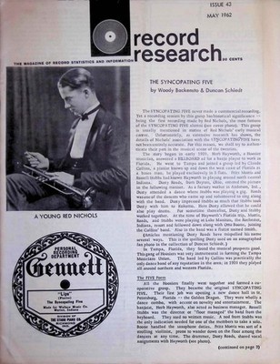 Record Research Magazine May 1962 Issue 43 Jazz Discography Red Nichols Gennett