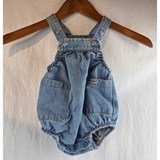 Baby Guess Jeans Denim Jean Overall Romper Bubble Shortalls 6M Made USA 1980s