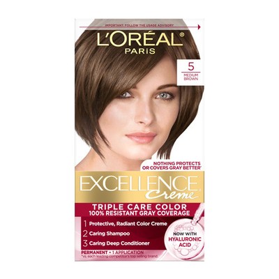 L'Oreal Paris Excellence Creme Permanent Hair Color, 5 Medium Brown