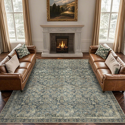 Boho Vintage 9X12 Washable Area Rug - Soft Non-Slip Carpet for Home Decor