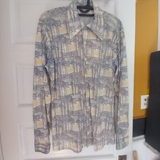 Vintage 60s 70s Mens Poly Disco/Party LS  print size L