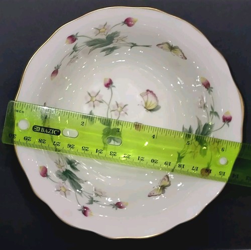 St Michael M&S Footed Bowl Vtg Ashbourne Design 2605 Wild Strawberry & Butterfly - Picture 5 of 11