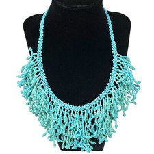 Macys NWT Turquoise Blue and Green Color Seed Bead Bib Statement Necklace