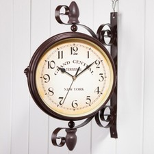 Double-Side Station Clock Steel Bracket Hanging Garden Outdoor Quartz Wall Clock