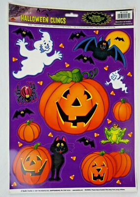 Vtg BEISTLE Halloween Decoration Vinyl Window Clings NOS 1997 ghost bat jack cat