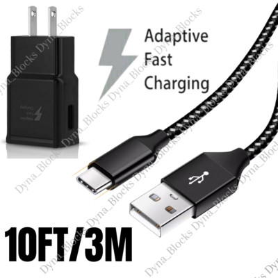 USB Fast Charger Wall Power Adapter 10Ft Long Type C Cable For Samsung Android