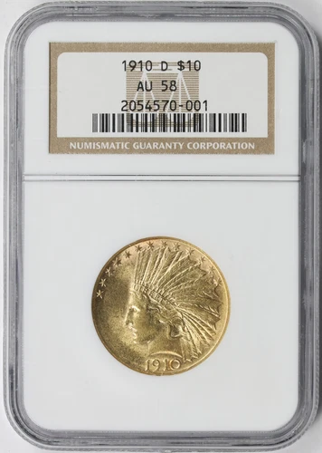 1910-D $10 Indian Gold Eagle NGC AU58